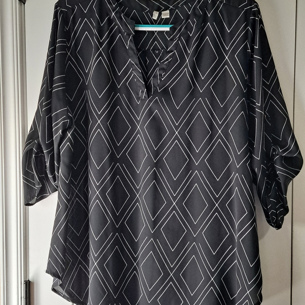 Cato Black Geometric Pattern Blouse